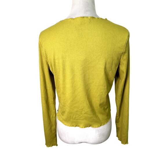 Elodie Cardigan Sweater Tie-Front Ribbed Cropped Length Mustard Yellow W L NWT - Picture 4 of 10